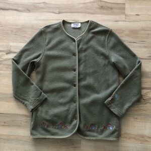 Vintage Olive Green Cardigan with Floral Embroidery